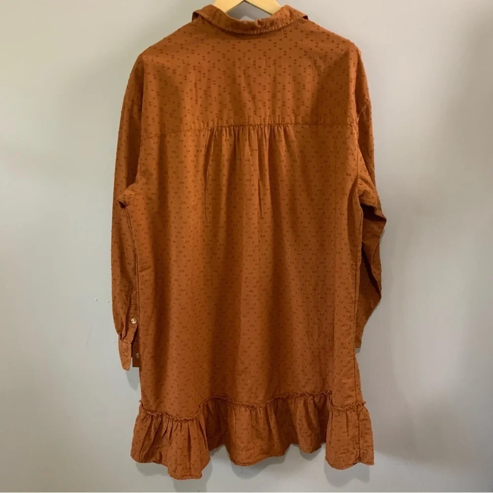 Wonderfly Rust Button Front Ruffle Hem Dress Plus Size